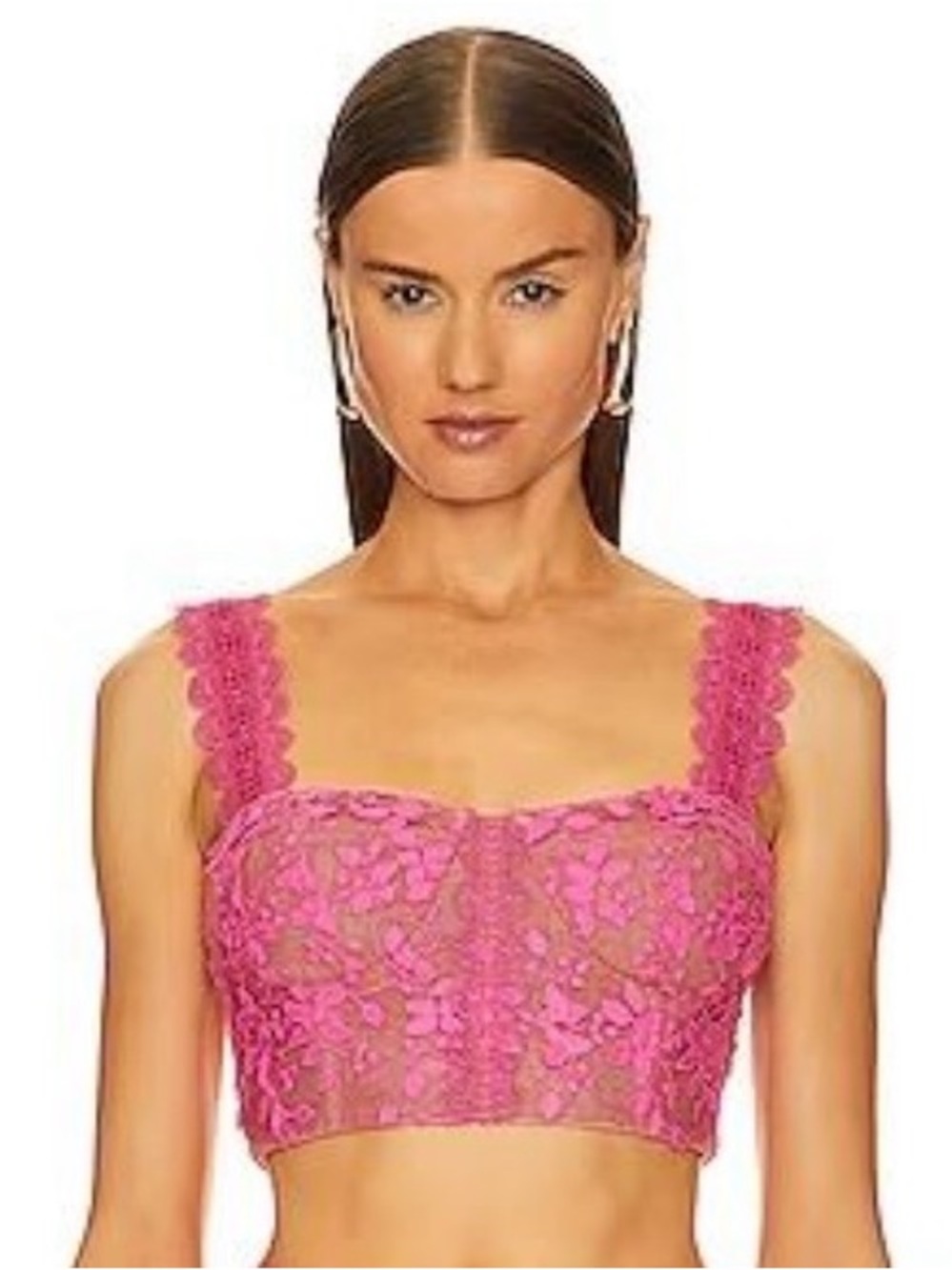 Bronx and Banco Hot Pink Lace Crop Top